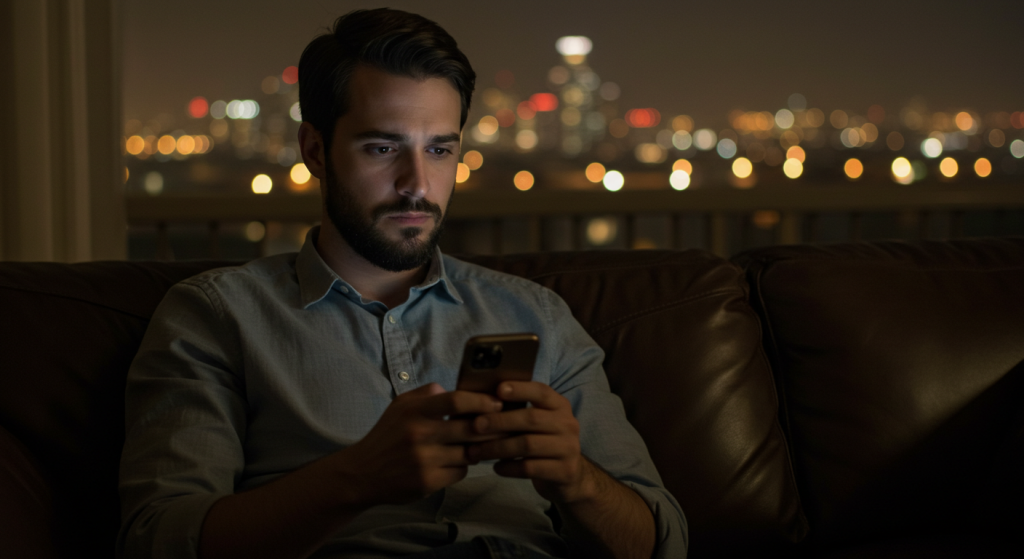 スマホを眺めている男性